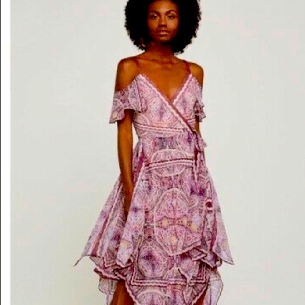 BCBG Maxazria Tibetan red multi paisley cold should dress